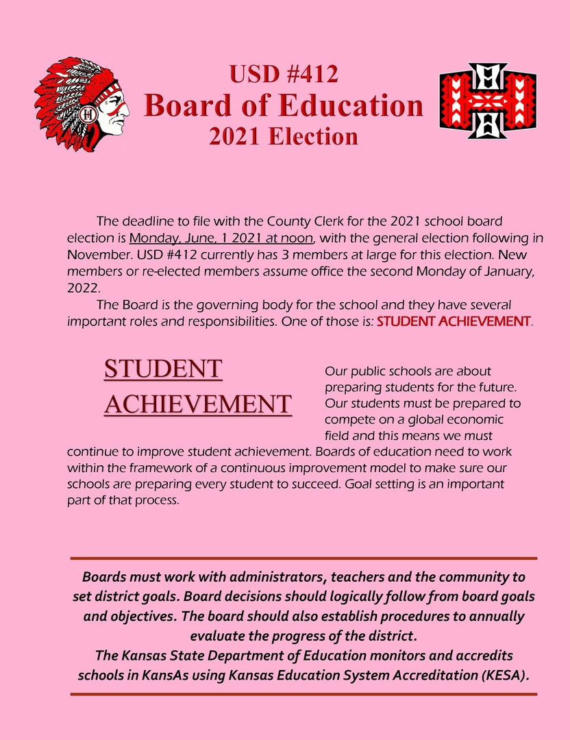 Hoxie Community Schools USD 412 School Board Election Information WEEK 7